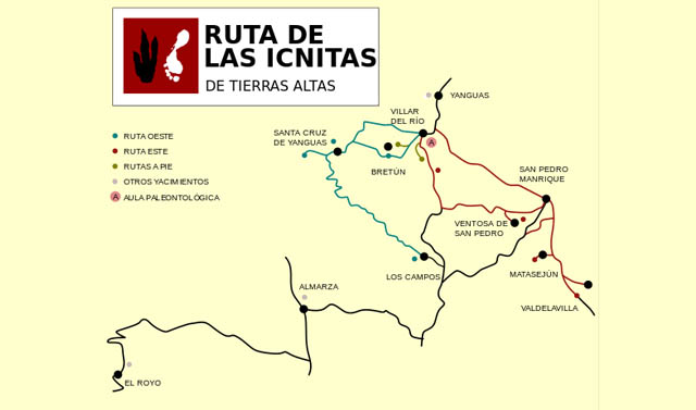 mapa de la ruta de las ignitas, con comienzo en San Pedro Manrique, Soria